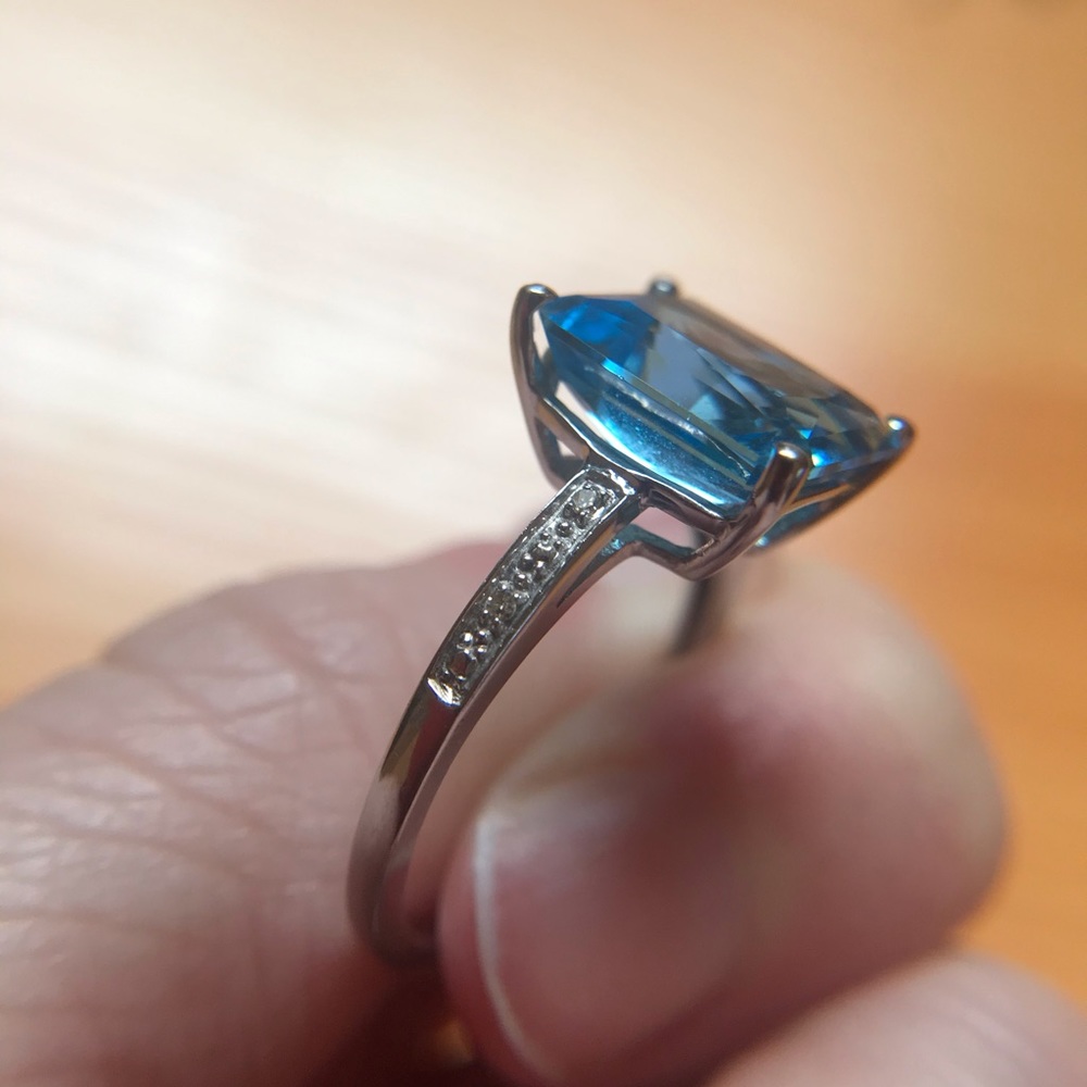 10K Topaz Diamond Solid White Gold Giant Gem Ring - Picture 11 of 16